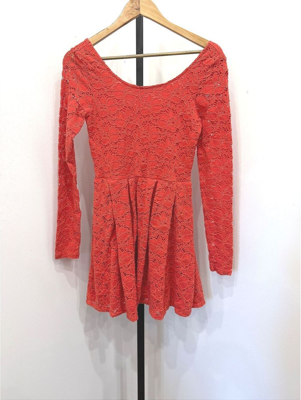 Free People Coral Lace Long Sleeve Mini Dress Size S
